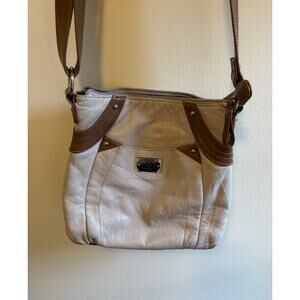 Stone Mountain White Leather Shoulder Bag with Adjustable Strap